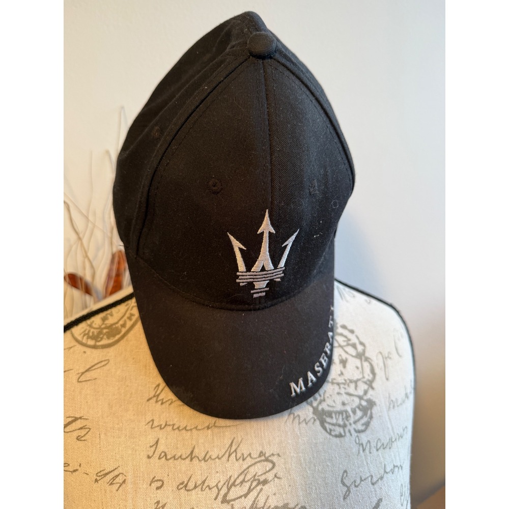 Maserati Black Baseball Cap Embroidered Trident Logo Adjustable Hat Mens Womens